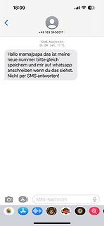 Screenshot einer SMS-Nachricht auf einem Smartphone