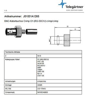 Produktdatenblatt BNC-Kabelbuchse RG-58C/U