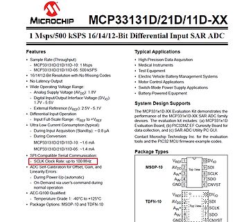 Datenblatt Ausschnitt MCP33131D SAR ADC