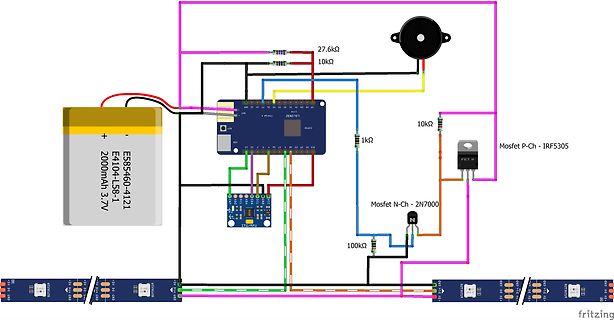 Fritzing-Schaltplan mit Arduino, MOSFETs und Akku