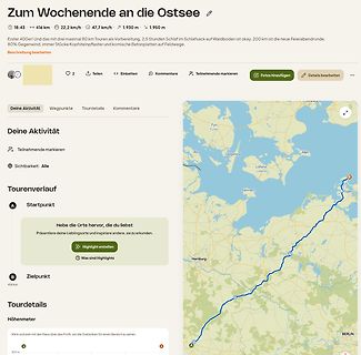 Screenshot einer Radtour-Karte und Aktivitätsdetails