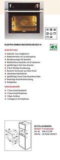Produktblatt eines Elektro-Einbau-Backofens