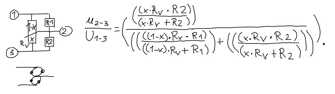Schaltplan und mathematische Formel für Spannungsteiler