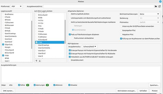 Software-Dialogfenster für Plotten von Leiterplatten-Dateien