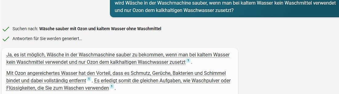 Screenshot einer KI-generierten Antwort zu Ozonwäsche