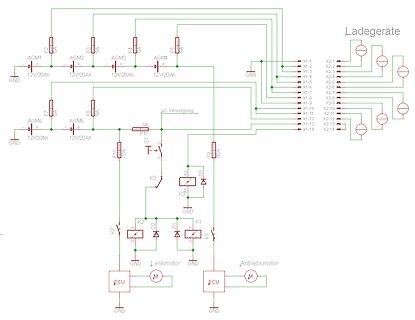 Schaltplan eines Antriebssystems mit Batterien und Motoren