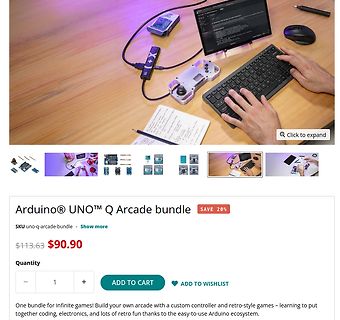 Produktseite Arduino UNO Q Arcade Bundle
