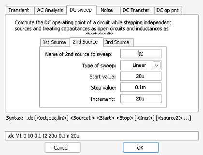 Dialogfenster einer Schaltungssimulationssoftware