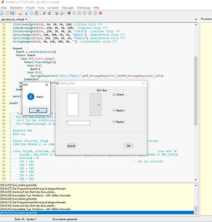 Code-Editor mit GUI-Programmierung und Programm-Ausgabe