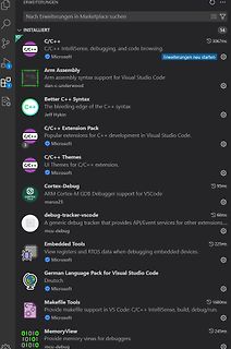 Liste installierter Visual Studio Code Erweiterungen