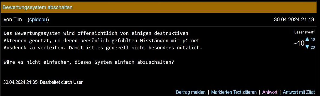 Forenbeitrag über ein Bewertungssystem