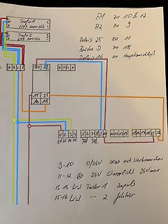 Handgezeichneter Schaltplan mit Anschlussbelegungen