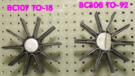 Vergleich von BC107 TO-18 und BC308 TO-92 Gehäusen