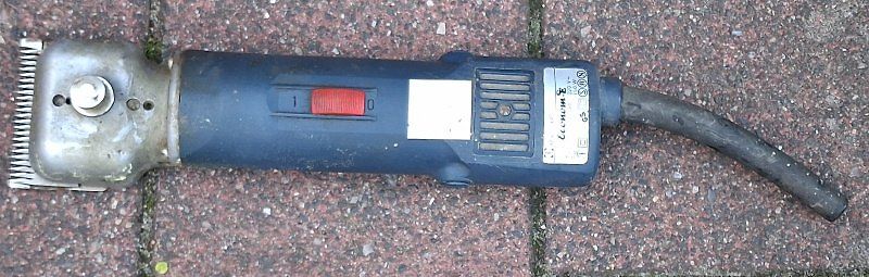 Elektrische Heckenschere auf Pflastersteinen