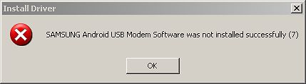 Fehlermeldung bei der Installation von Samsung Android USB Modem Software
