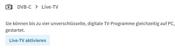 Textmeldung zu DVB-C Live-TV Funktionen