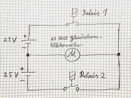 Handgezeichneter Schaltplan mit Relais und Elektromotor