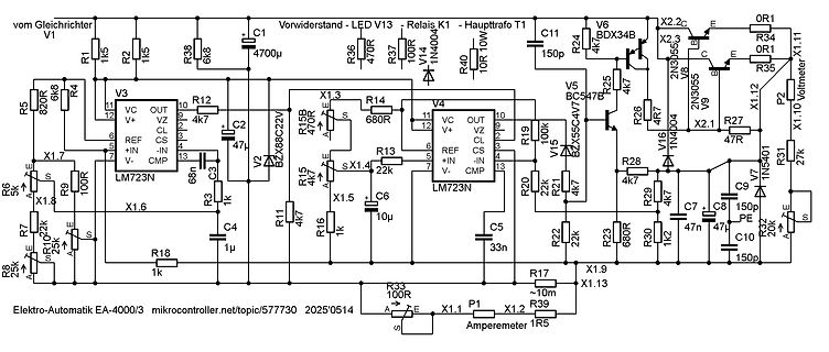 Schaltplan einer Elektronikschaltung mit LM723N
