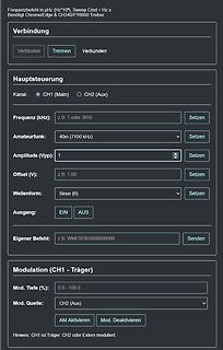 Webinterface einer Signalgenerierung-Software