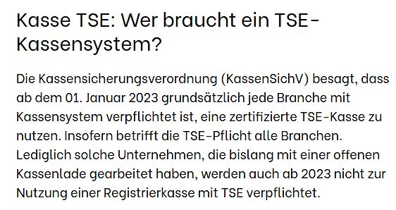 Text über TSE-Kassensysteme und KassenSichV