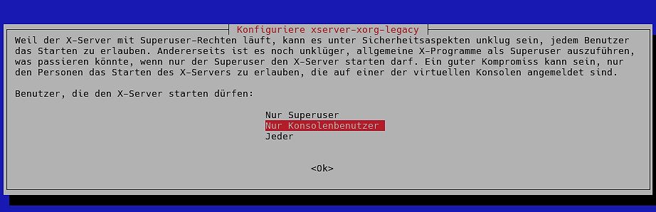 Konfigurationsmenü für X-Server-Startberechtigungen