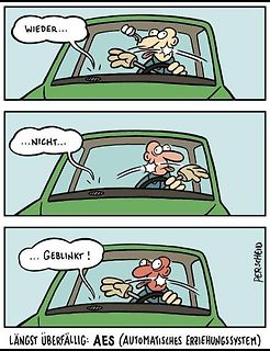 Dreiteiliger Comic über Blinken im Auto