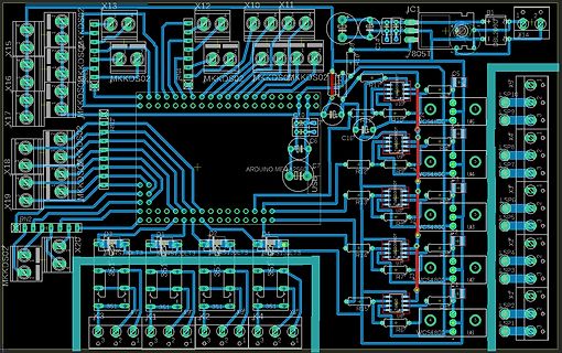 Leiterplatten-Layout einer Platine mit Arduino Mega 2560