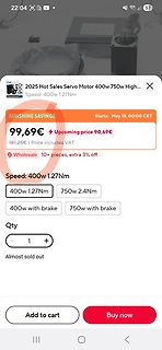 Screenshot eines Online-Shops für Servomotoren
