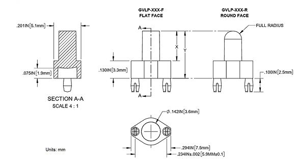 Technische Zeichnung eines Bauteils GVLP-XXX
