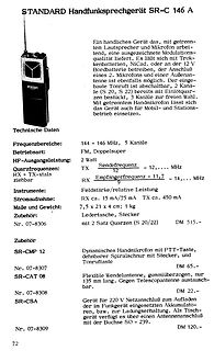 Datenblatt eines Handfunksprechgeräts SR-C 146 A
