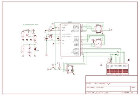 Schaltplan eines ATmega8 Mikrocontroller-Projekts mit LCD