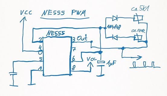 Handgezeichneter Schaltplan eines NE555 PWM-Generators