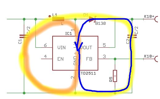 Schaltplan eines Spannungswandlers mit IC1 TD2511