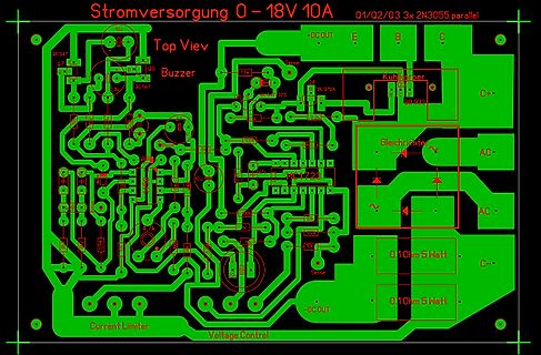 PCB-Layout eines 0-18V 10A Netzteils