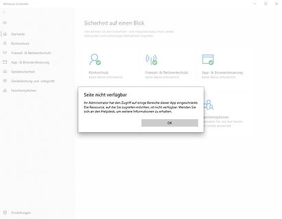 Windows-Sicherheit Fehlermeldung Zugriff eingeschränkt