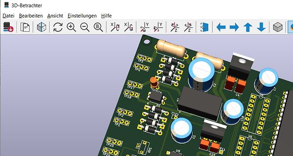 CAD-Ansicht einer Leiterplatte in einem 3D-Betrachter