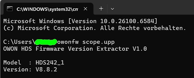 Windows Kommandozeile OWON HDS Firmware Extractor