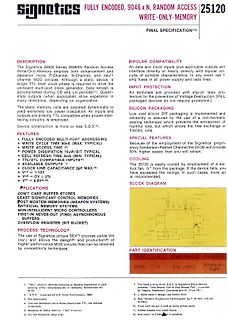 Datenblatt der Signetics 25120 Speicherchips