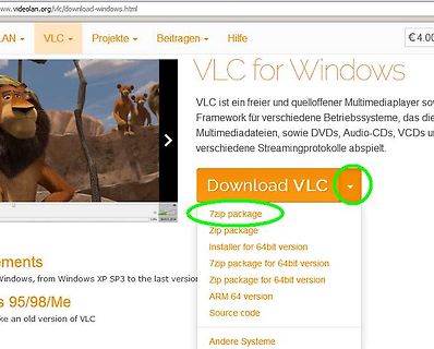 VLC Media Player Download-Seite
