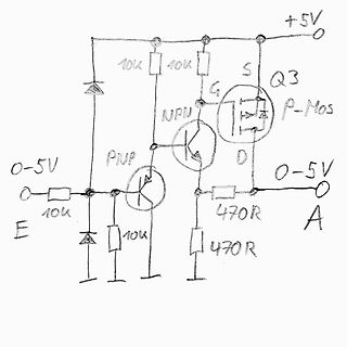 Handgezeichneter Schaltplan mit Transistoren und MOSFET