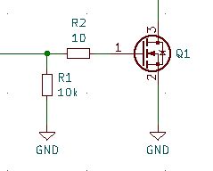 Schaltplan mit MOSFET Q1 und Widerständen R1, R2