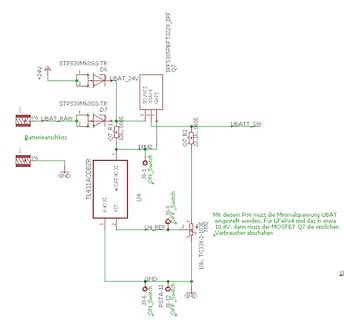 Schaltplan einer Batteriewächter-Schaltung mit MOSFET und TL431