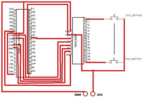 Schaltplan mit 74HC4067 Multiplexer und Takt-Tastern