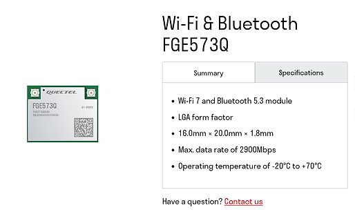 Datenblatt-Ausschnitt Wi-Fi & Bluetooth Modul FGE573Q