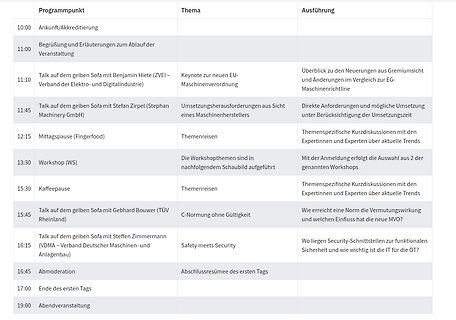 Zeitplan einer Veranstaltung