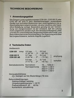 Technisches Datenblatt Leistungsfaktormesser COS 051