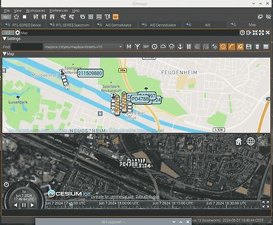 Screenshot einer SDR-Software mit Kartenansicht
