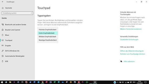 Windows Einstellungen Touchpad Empfindlichkeit