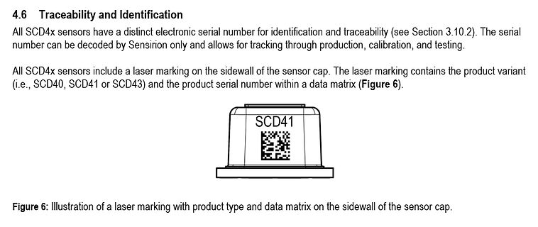 Ausschnitt aus einem Datenblatt zur Rückverfolgbarkeit von SCD4x Sensoren