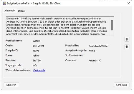 Windows Fehlermeldung BITS-Client